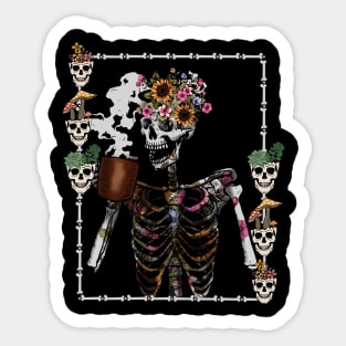 coffee drinking skeleton lazy diy halloween costume women Sticker